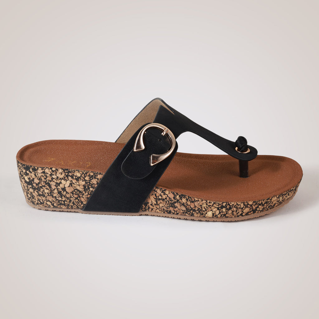 Liyah Cork Wedges - Black