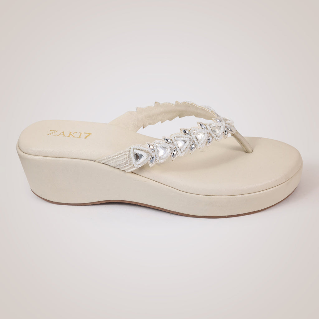 Zuri Embroidered Wedges - Offwhite