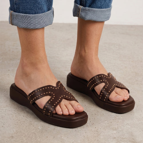 Anya Studded Platform Wedges - Dark Chocolate