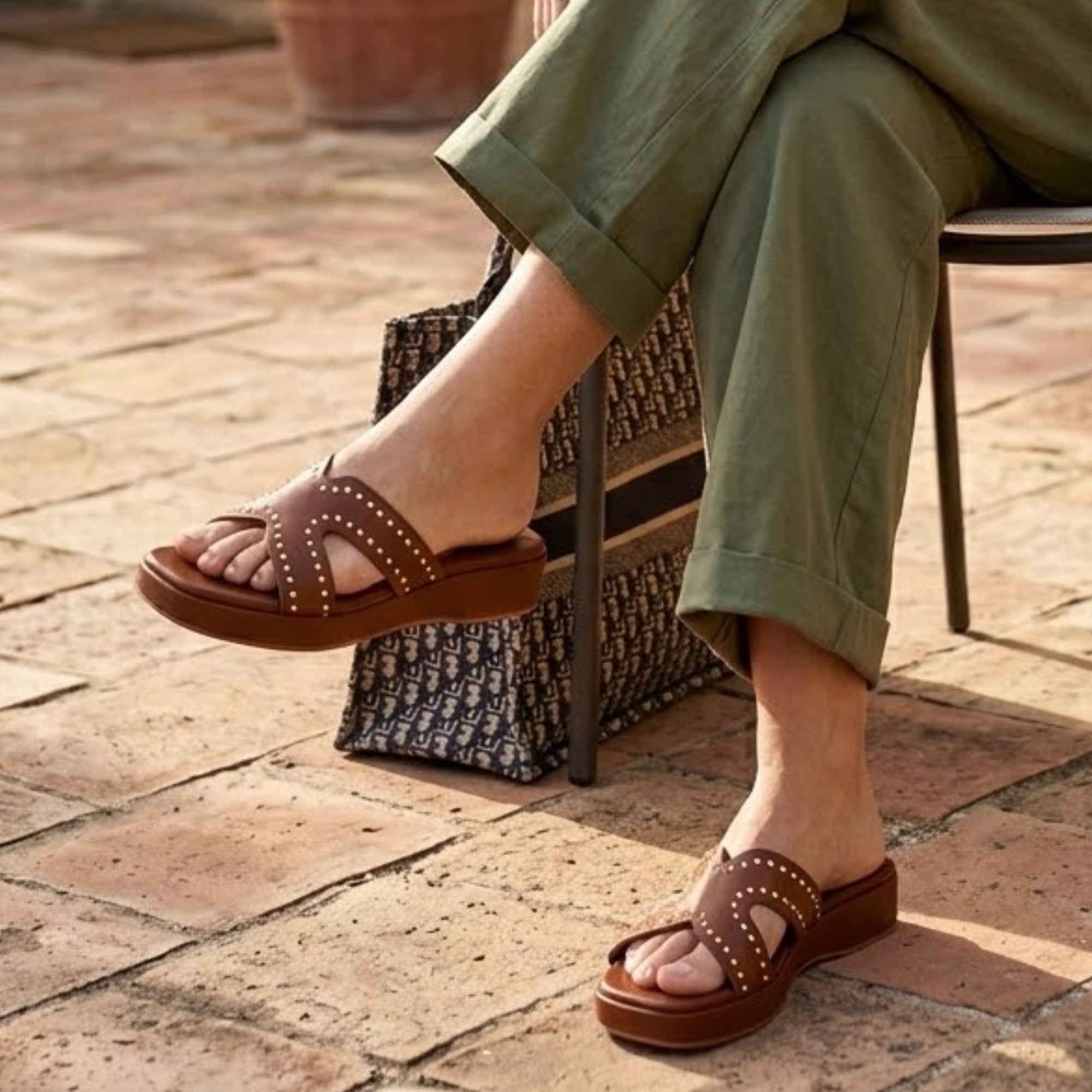 Anya Studded Platform Wedges - Tan