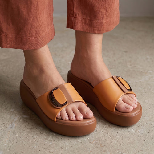 Darcy Platform Wedge Sandals - Mustard