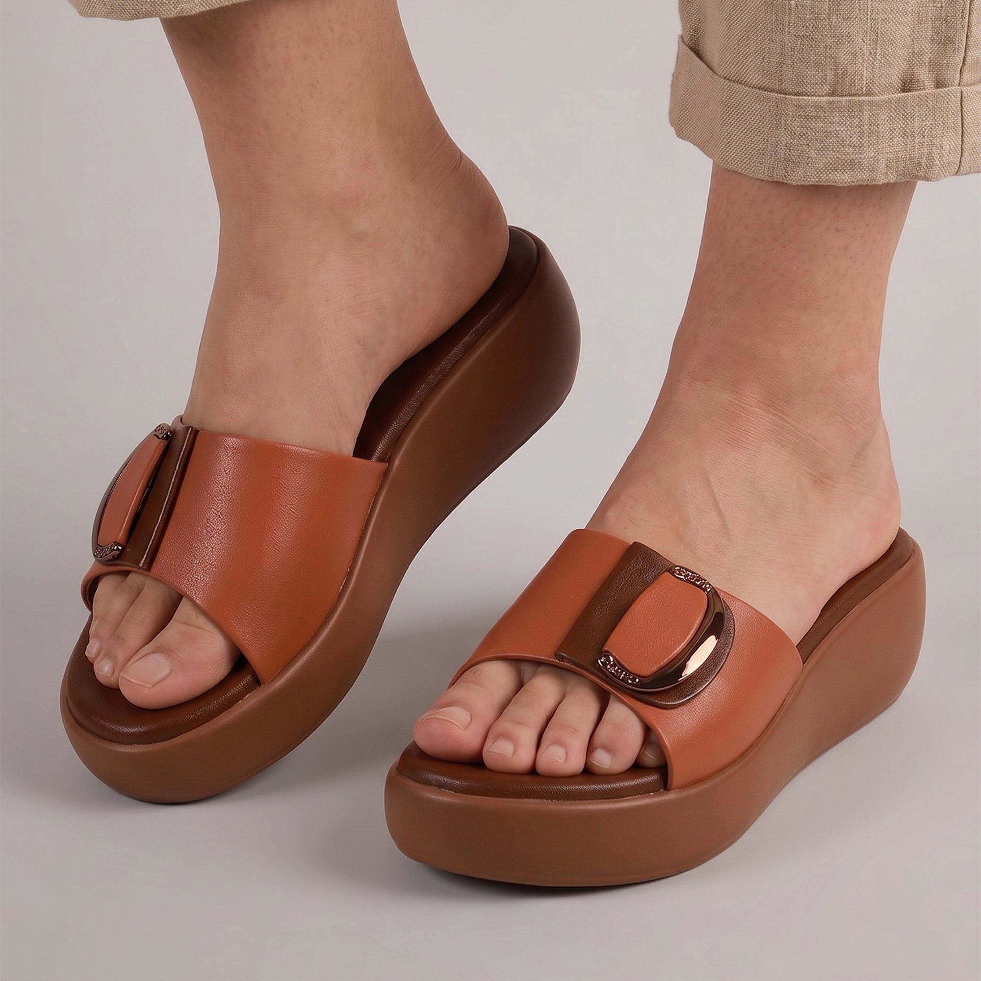 Darcy Platform Wedge Sandals - Tan