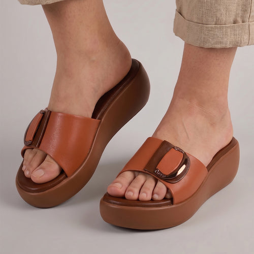 Darcy Platform Wedge Sandals - Tan