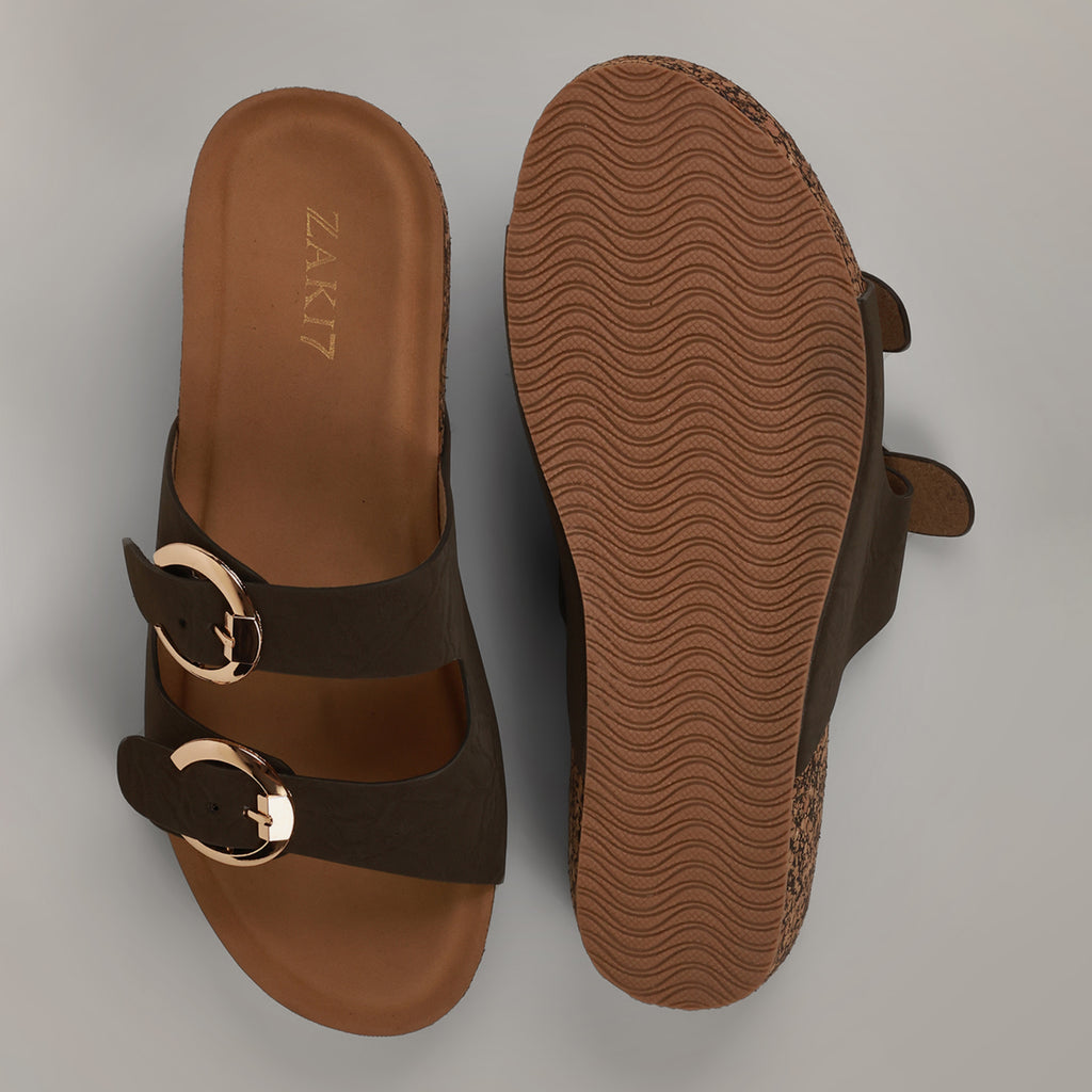 Ery Cork Wedge Heeled Sandals - Olive