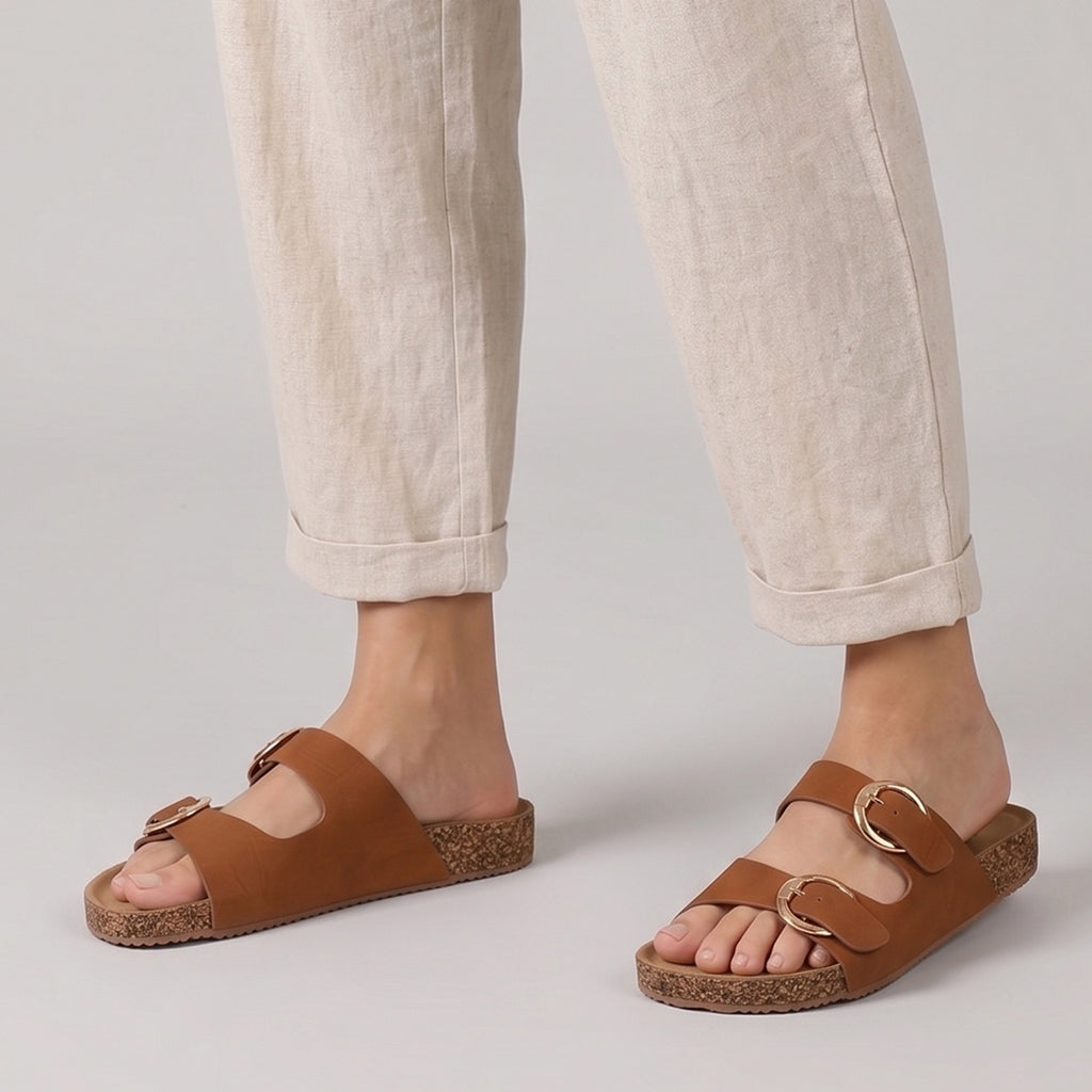 Ery Cork Wedge Heeled Sandals - Tan