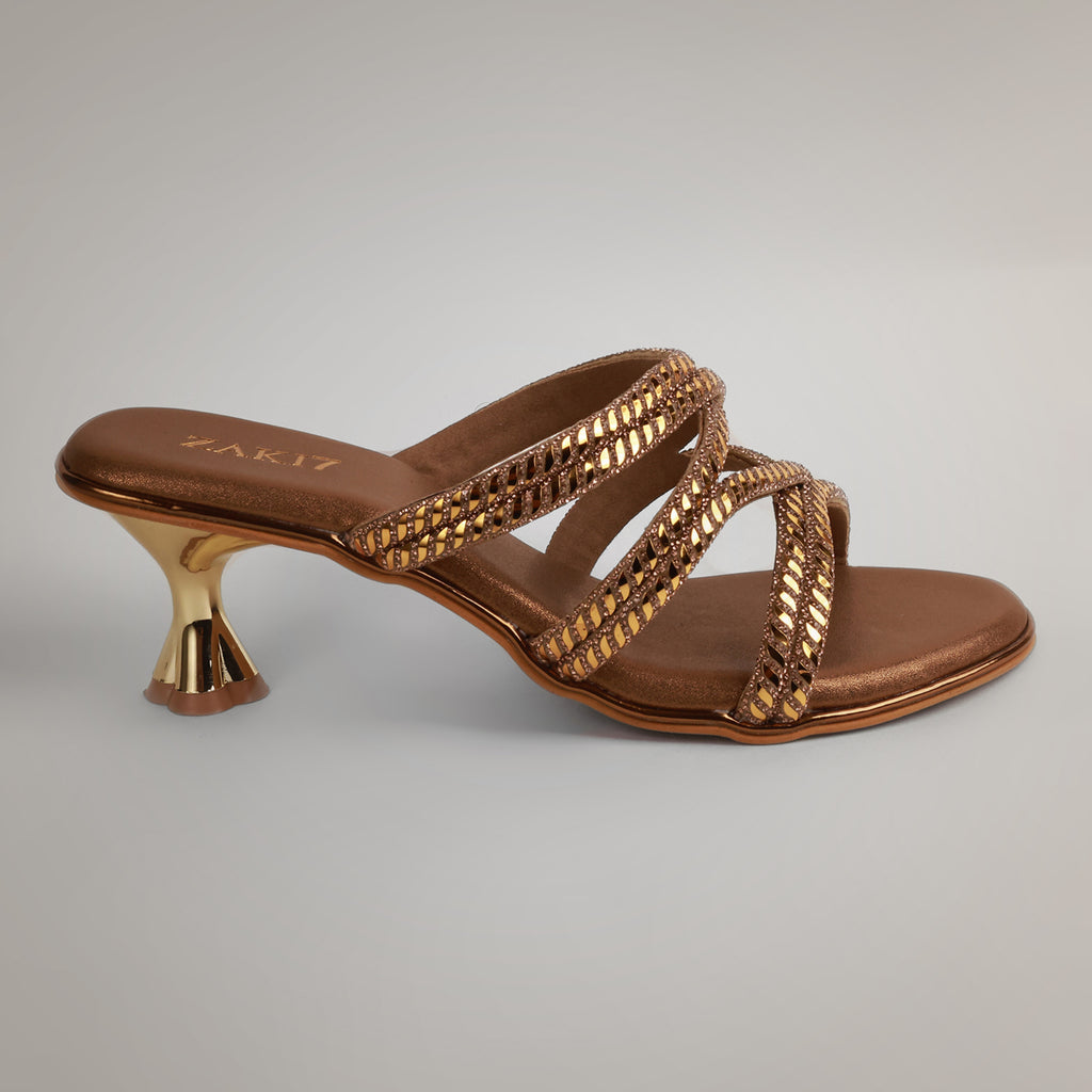 Evy Embellished Kitten Heels - Antique