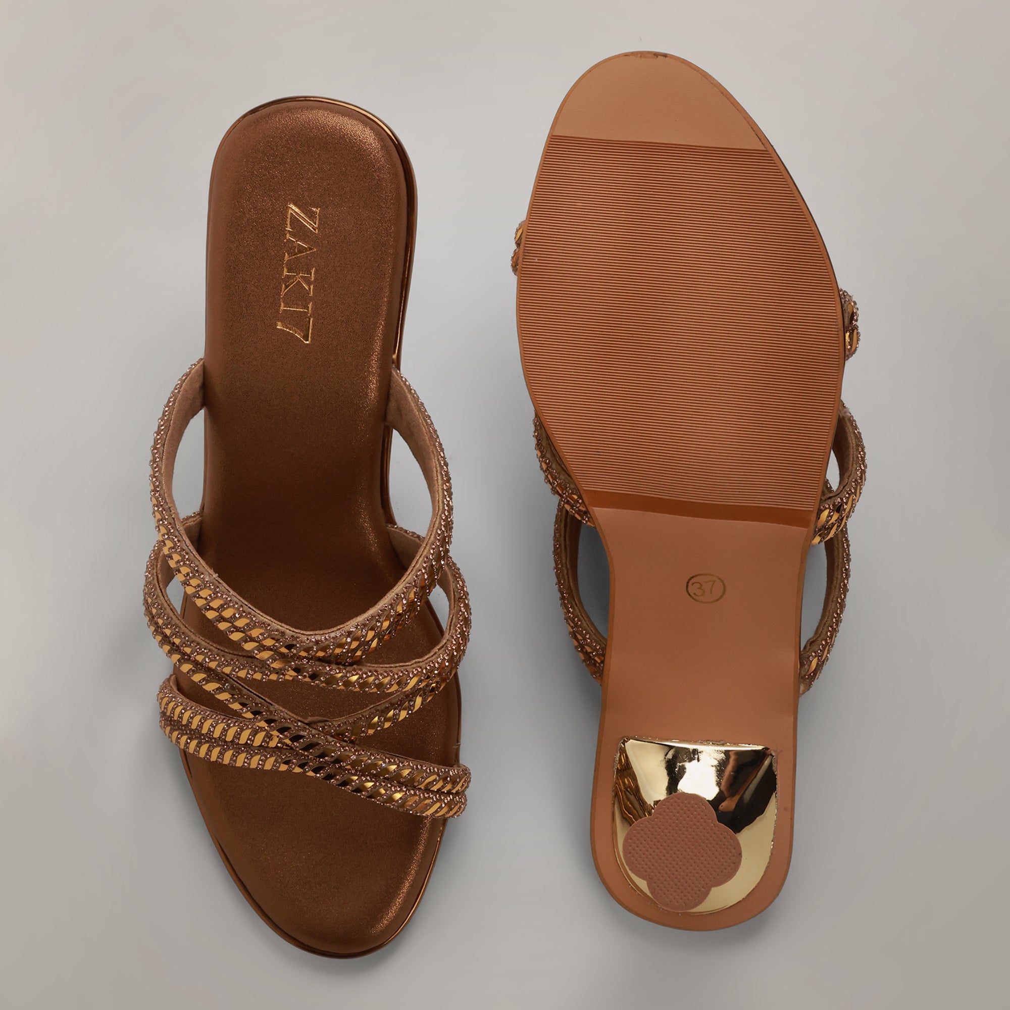 Evy Embellished Kitten Heels - Antique