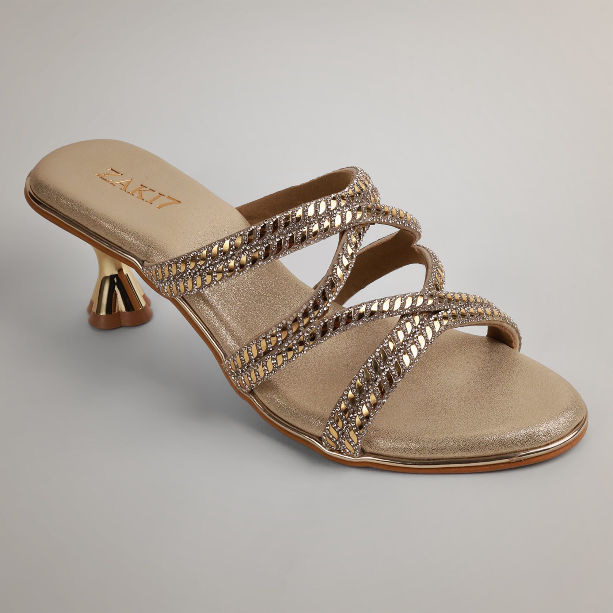 Evy Embellished Kitten Heels - Gold