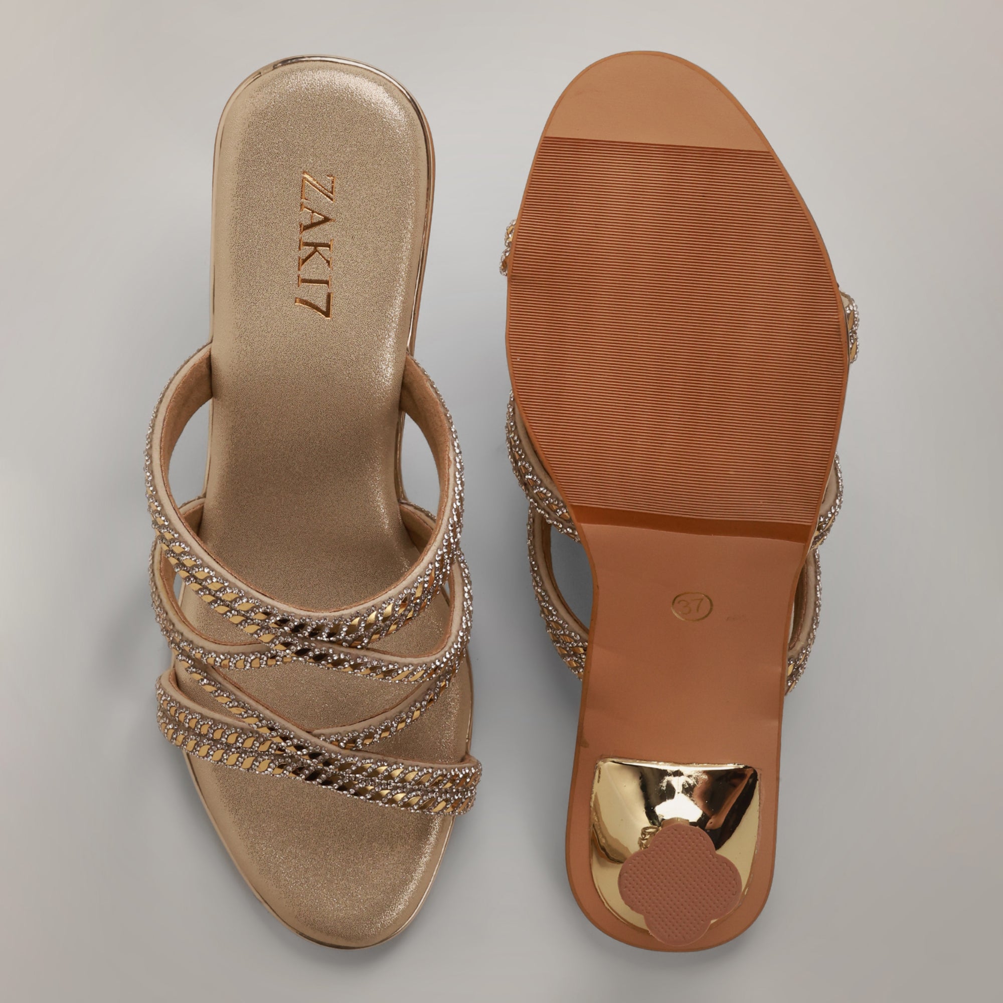 Evy Embellished Kitten Heels - Gold