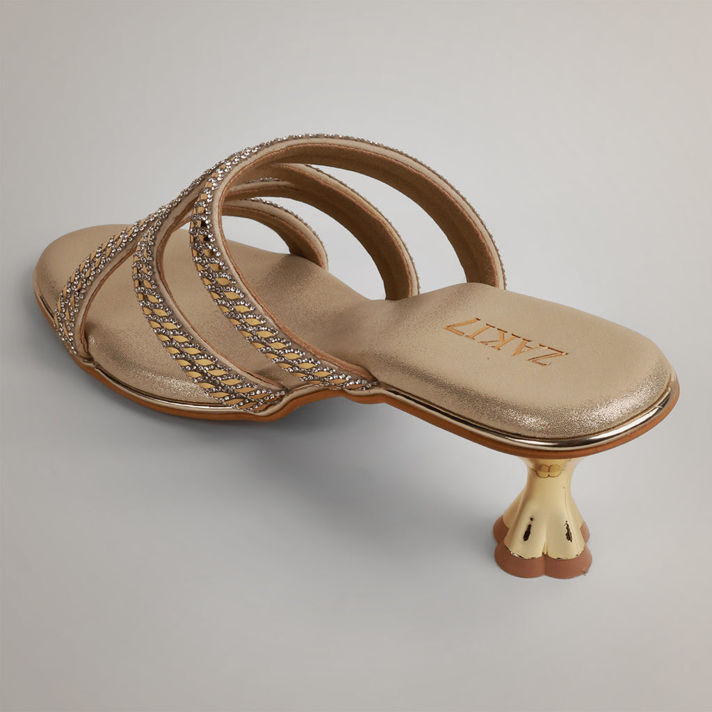 Evy Embellished Kitten Heels - Gold