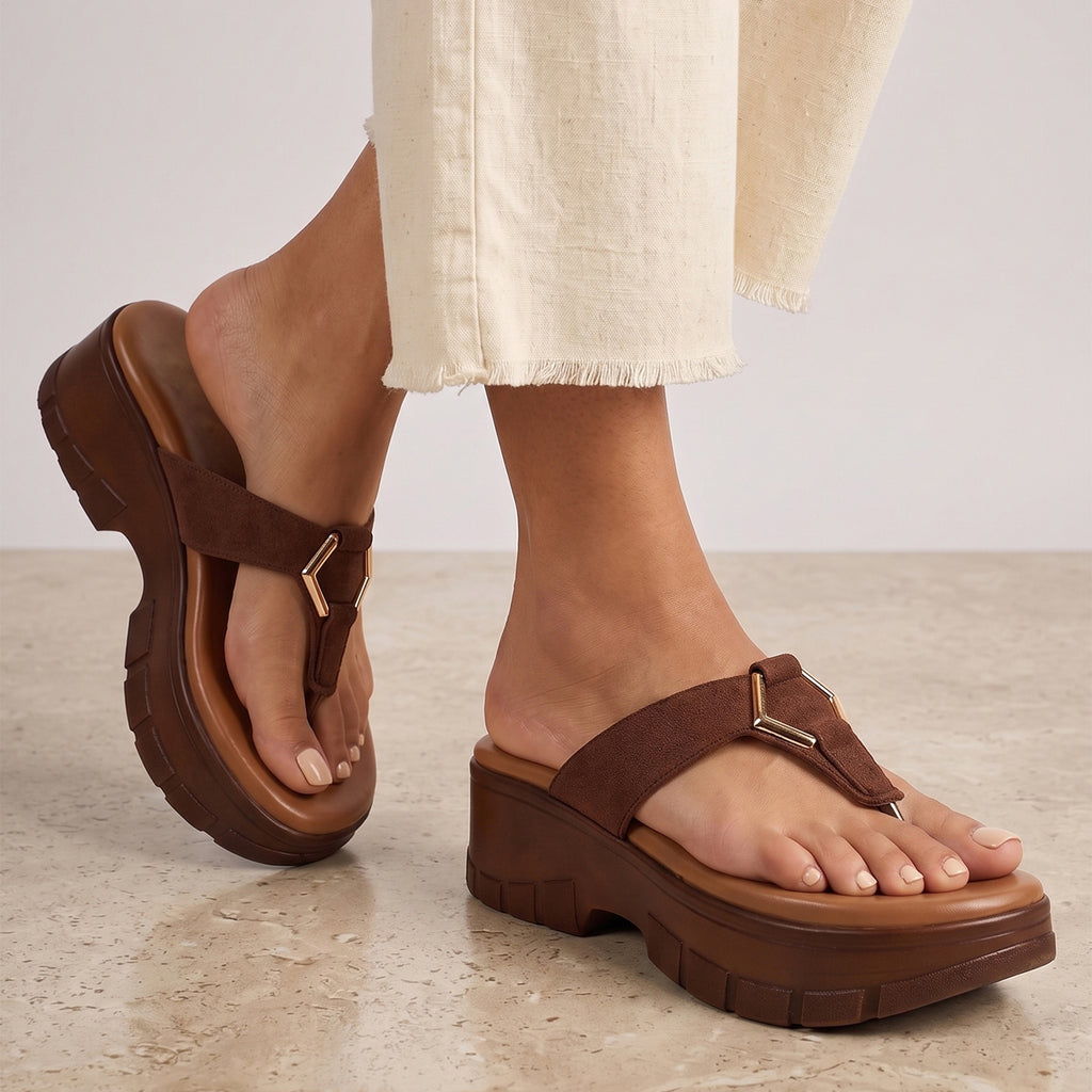 Jamy Platform Wedge Sandals - Brown
