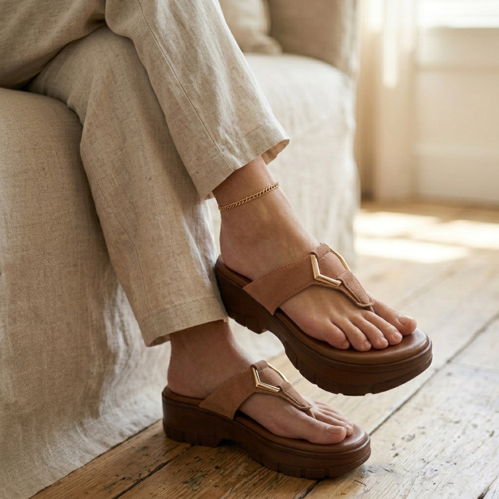 Jamy Platform Wedge Sandals - Tan