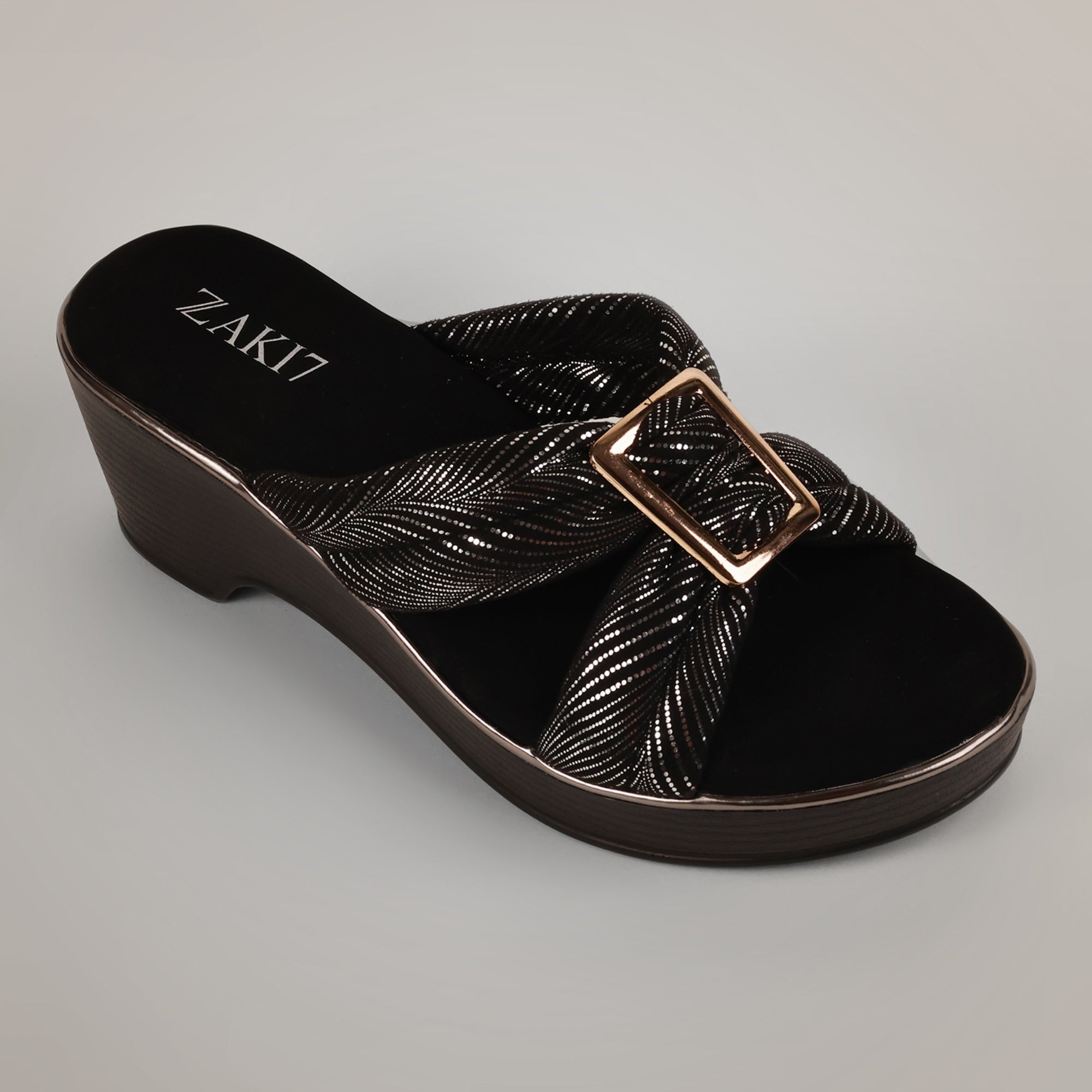 Kally Criss-Cross Wedge Sandals - Black
