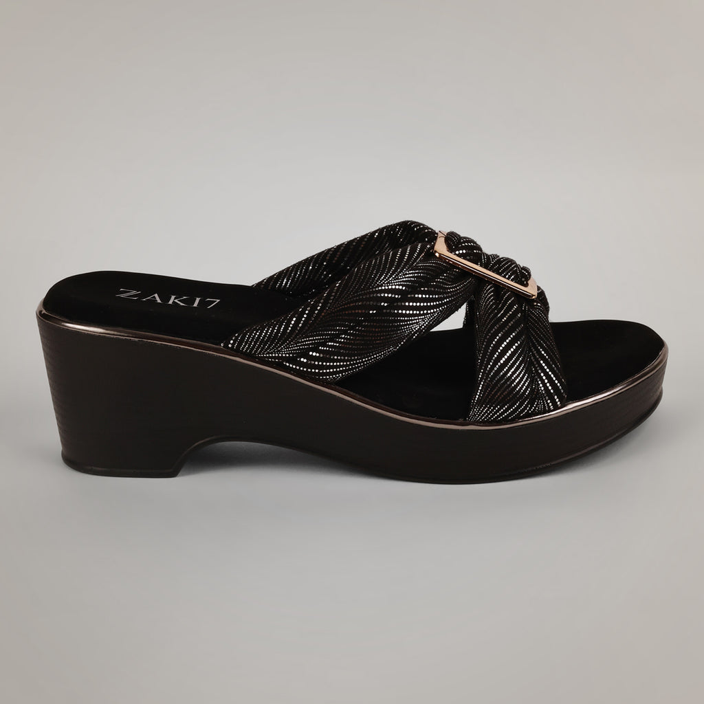 Kally Criss-Cross Wedge Sandals - Black