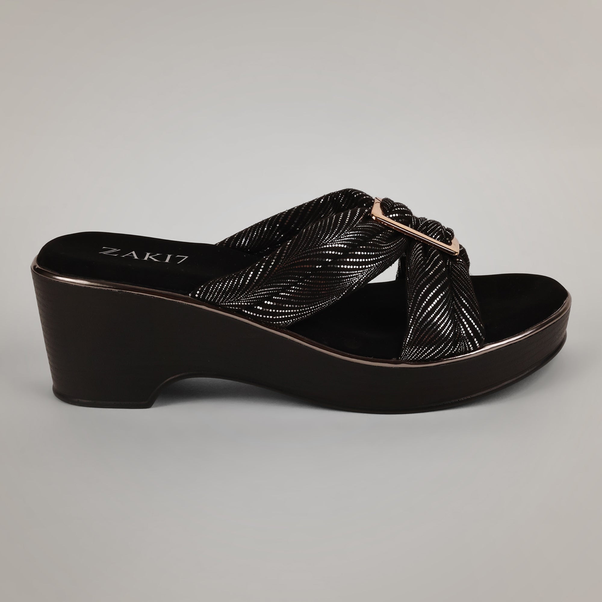 Kally Criss-Cross Wedge Sandals - Black