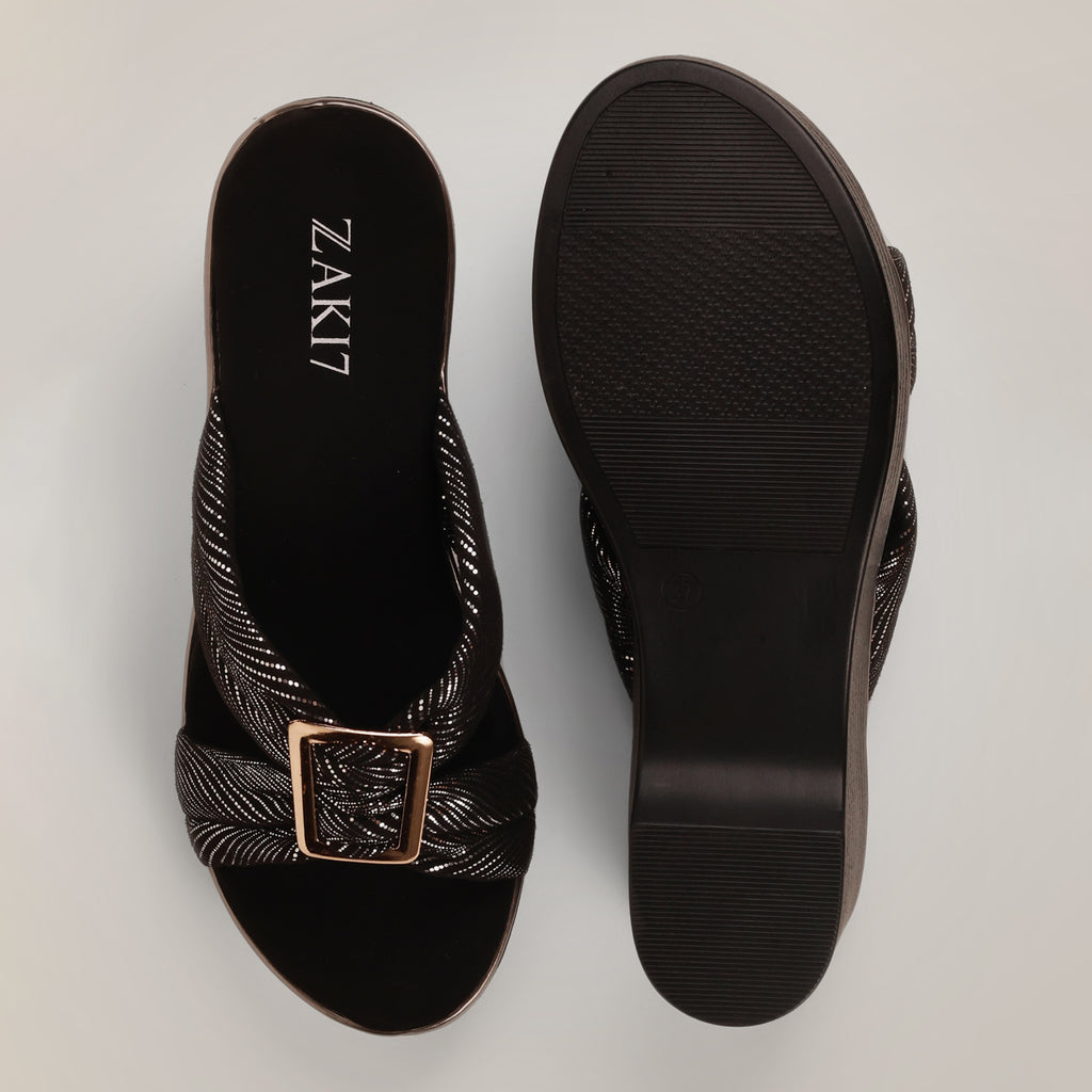 Kally Criss-Cross Wedge Sandals - Black