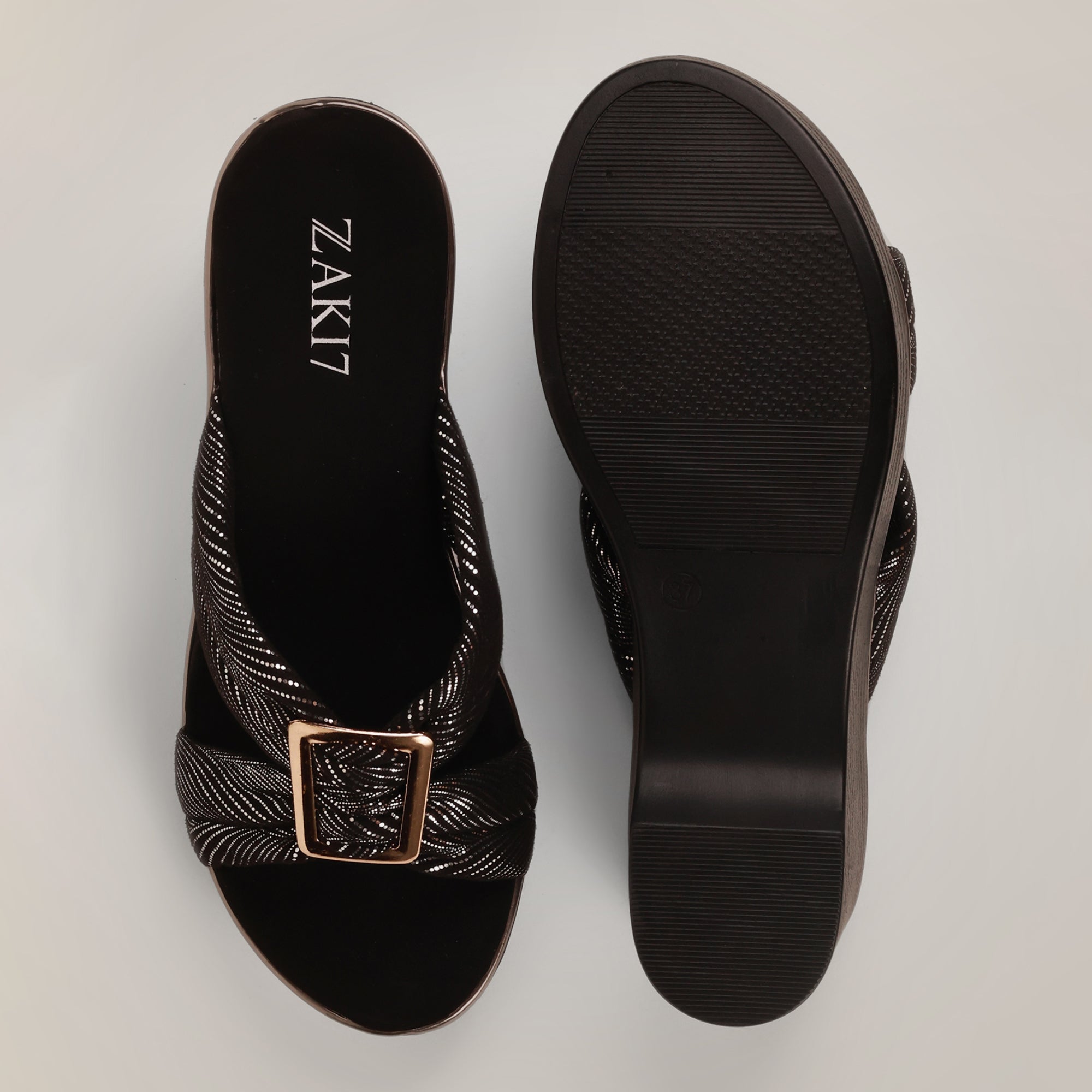 Kally Criss-Cross Wedge Sandals - Black