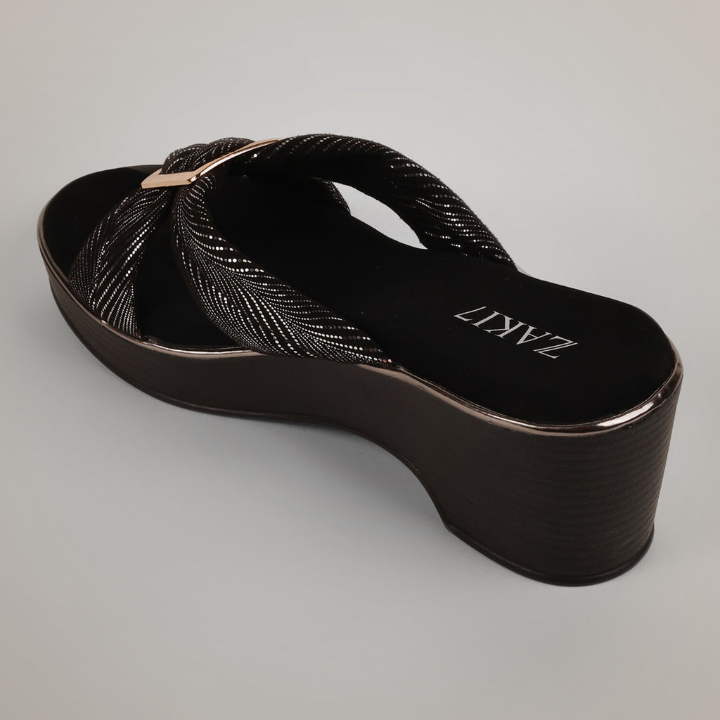 Kally Criss-Cross Wedge Sandals - Black