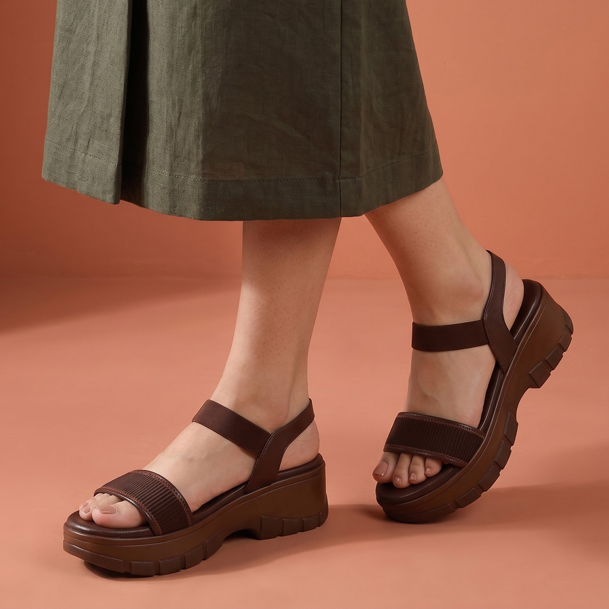Layla Chunky Platform Wedge Sandals - Brown