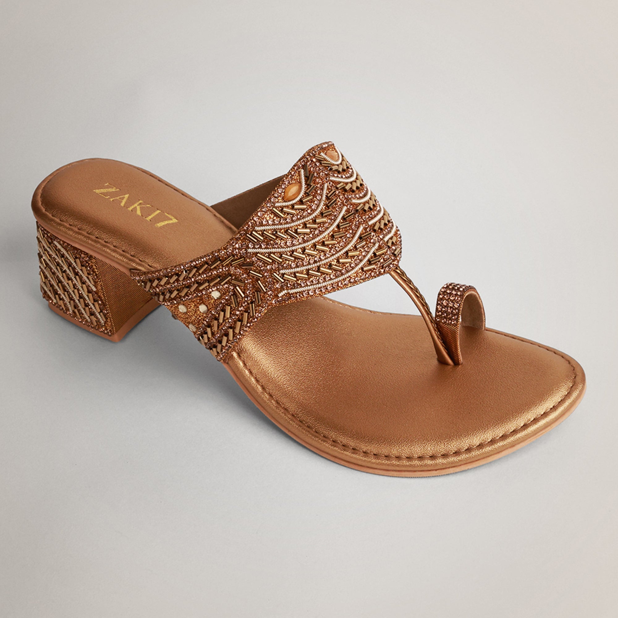 Noory Embroidered Kolhapuri Heels - Antique