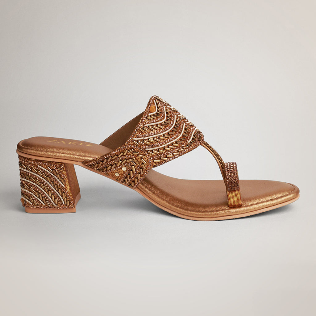 Noory Embroidered Kolhapuri Heels - Antique