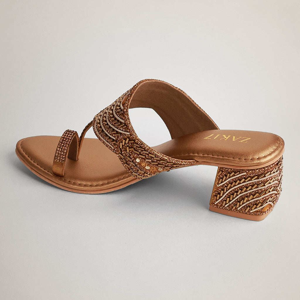 Noory Embroidered Kolhapuri Heels - Antique