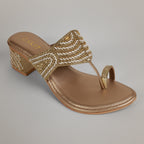 Noory Embroidered Kolhapuri Heels - Gold