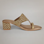Noory Embroidered Kolhapuri Heels - Gold
