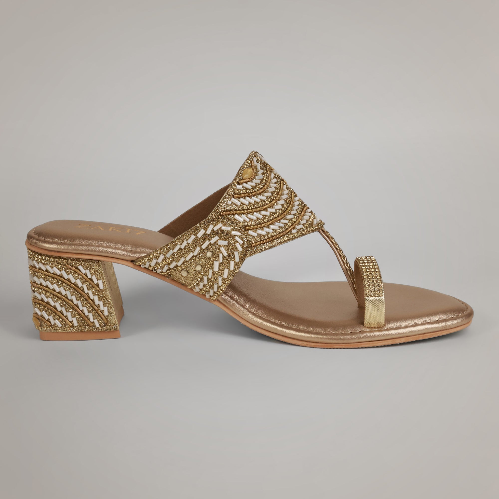 Noory Embroidered Kolhapuri Heels - Gold