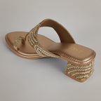 Noory Embroidered Kolhapuri Heels - Gold
