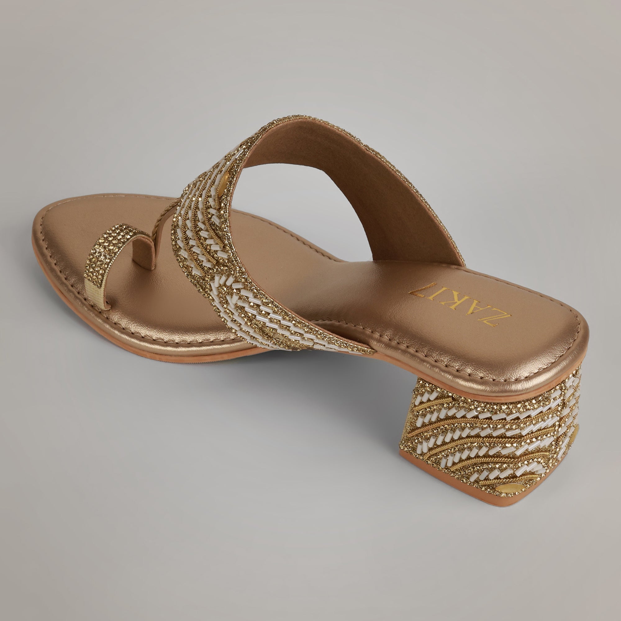 Noory Embroidered Kolhapuri Heels - Gold
