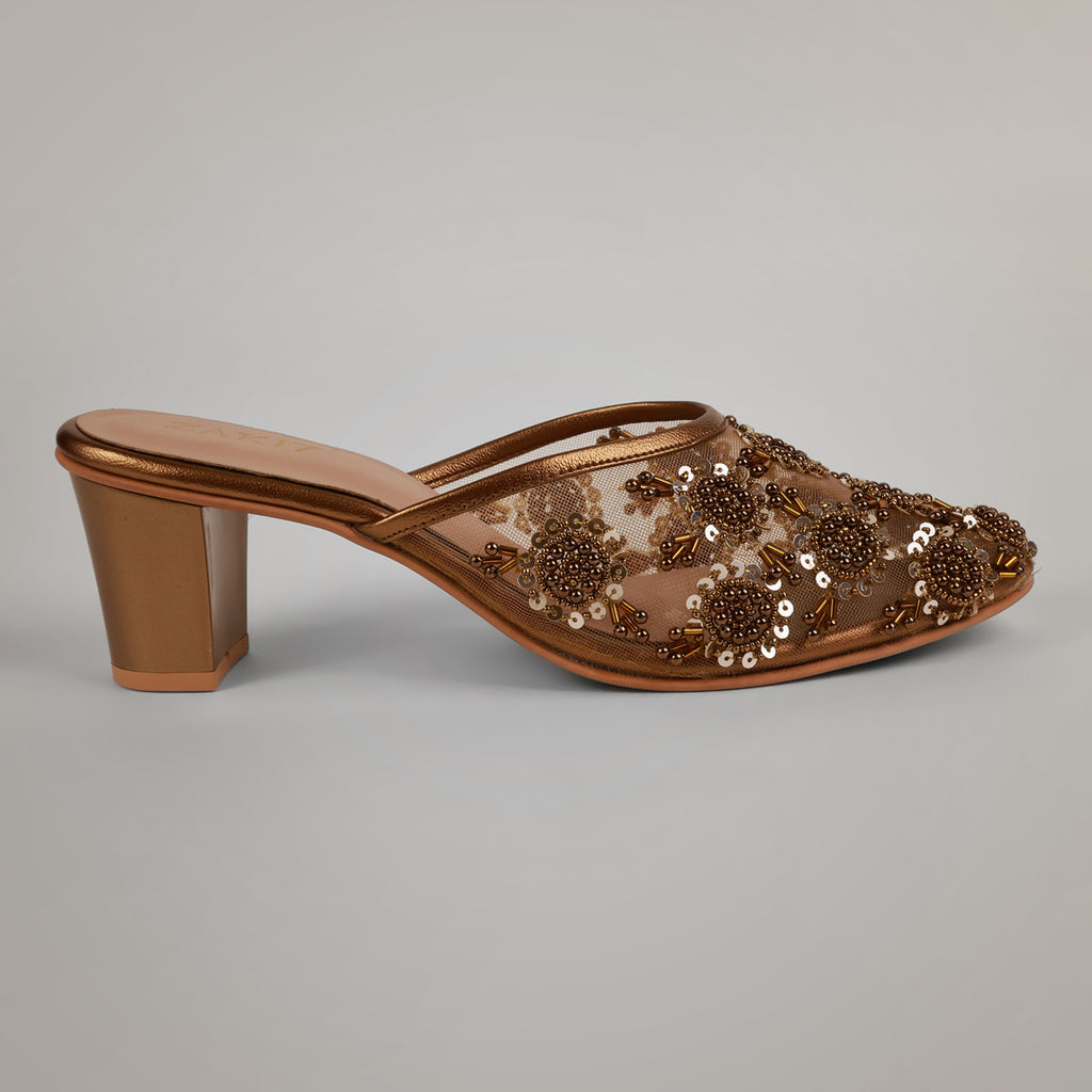 Aery Embroidered Heeled Mules - Antique