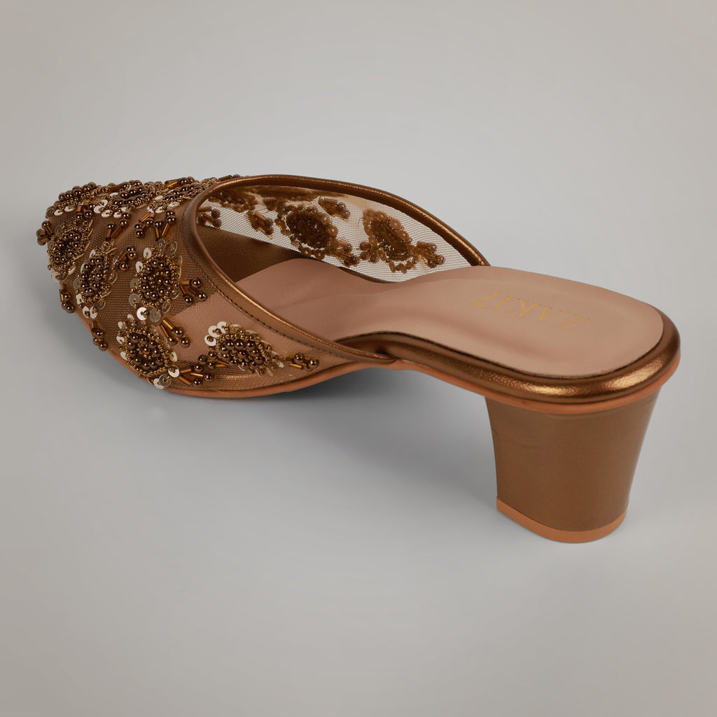 Aery Embroidered Heeled Mules - Antique
