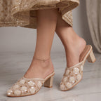 Aery Embroidered Heeled Mules - Offwhite