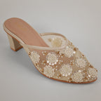 Aery Embroidered Heeled Mules - Offwhite