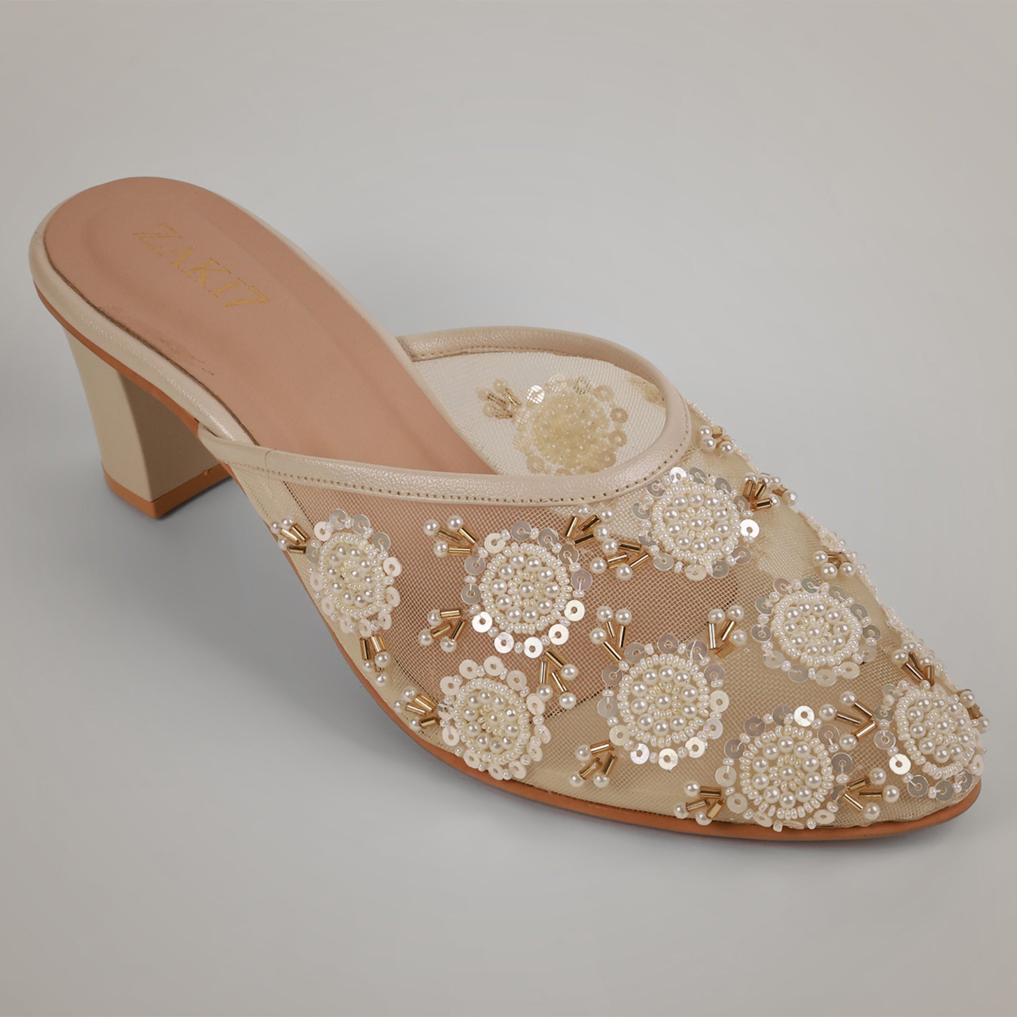 Aery Embroidered Heeled Mules - Offwhite