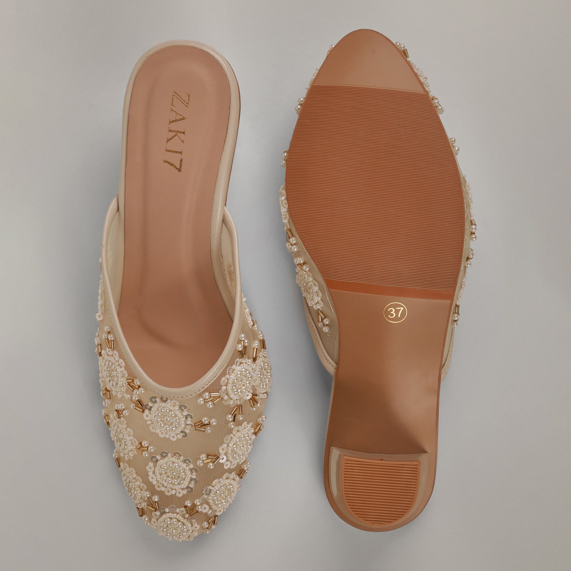 Aery Embroidered Heeled Mules - Offwhite