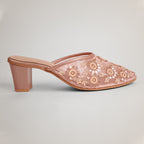 Aery Embroidered Heeled Mules - Rosegold