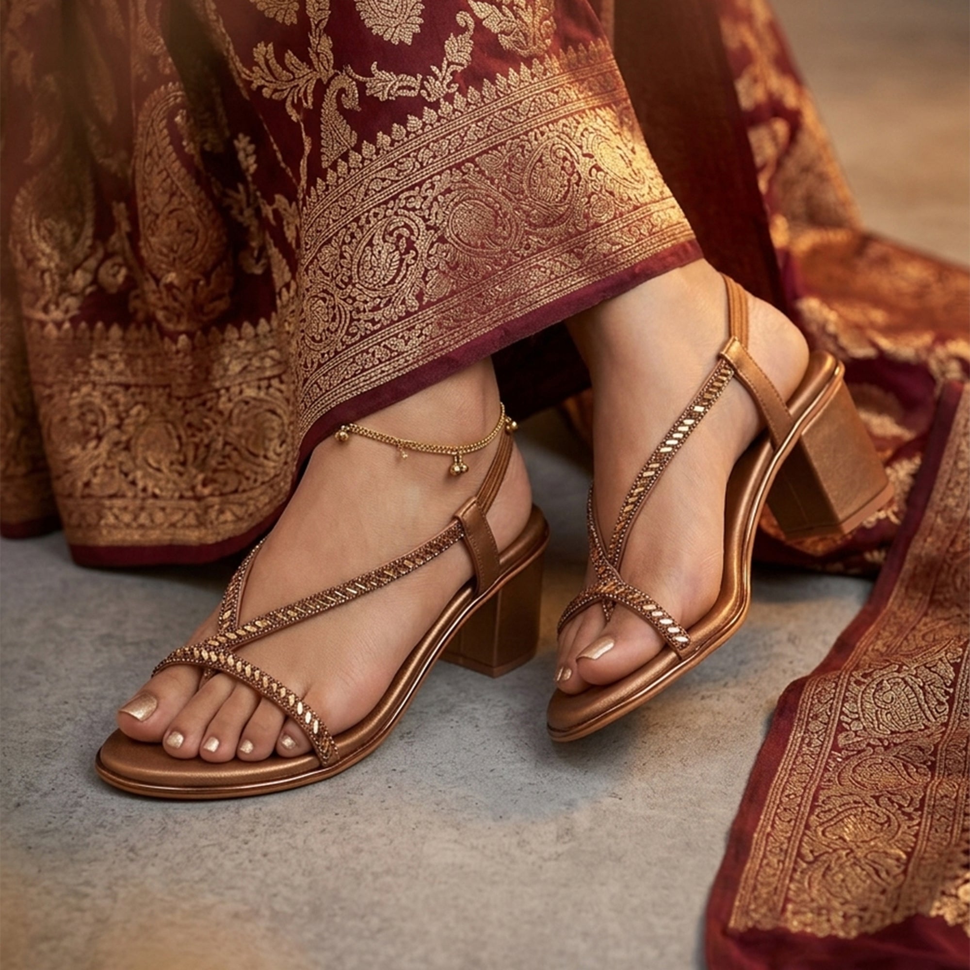 Rayna Embellished Strappy Heels - Antique