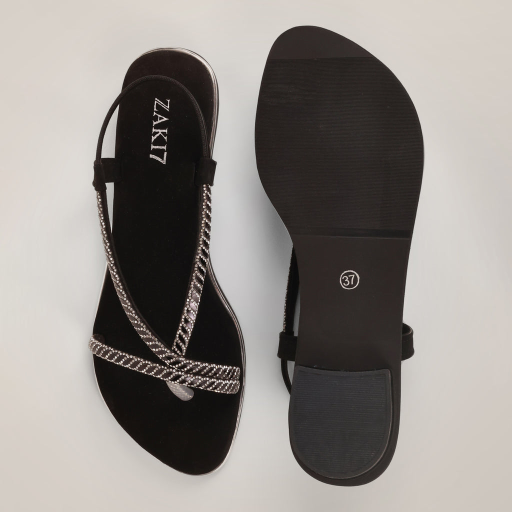 Rayna Embellished Strappy Heels - Black