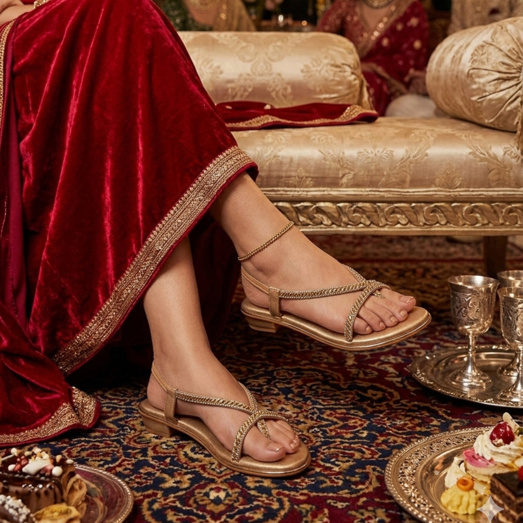 Rayna Embellished Strappy Heels - Gold