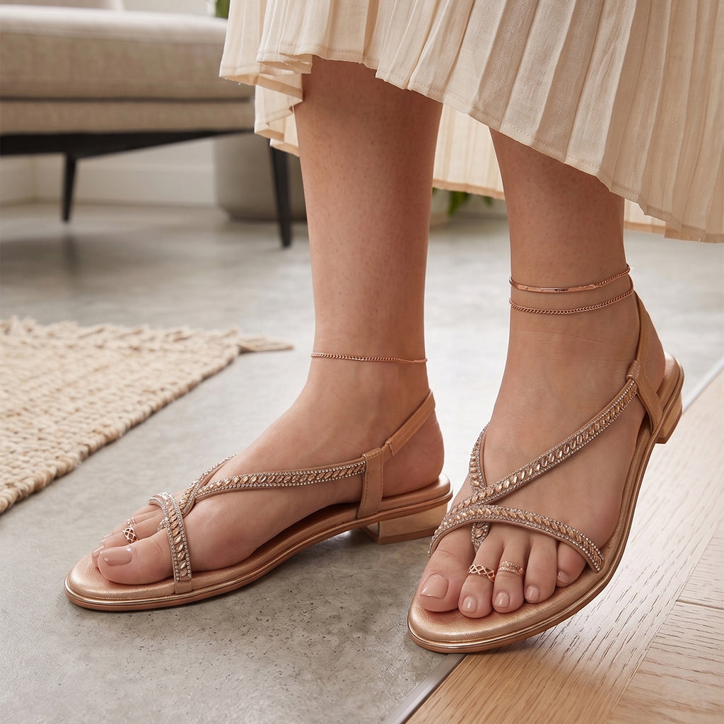Rayna Embellished Strappy Heels - Gold
