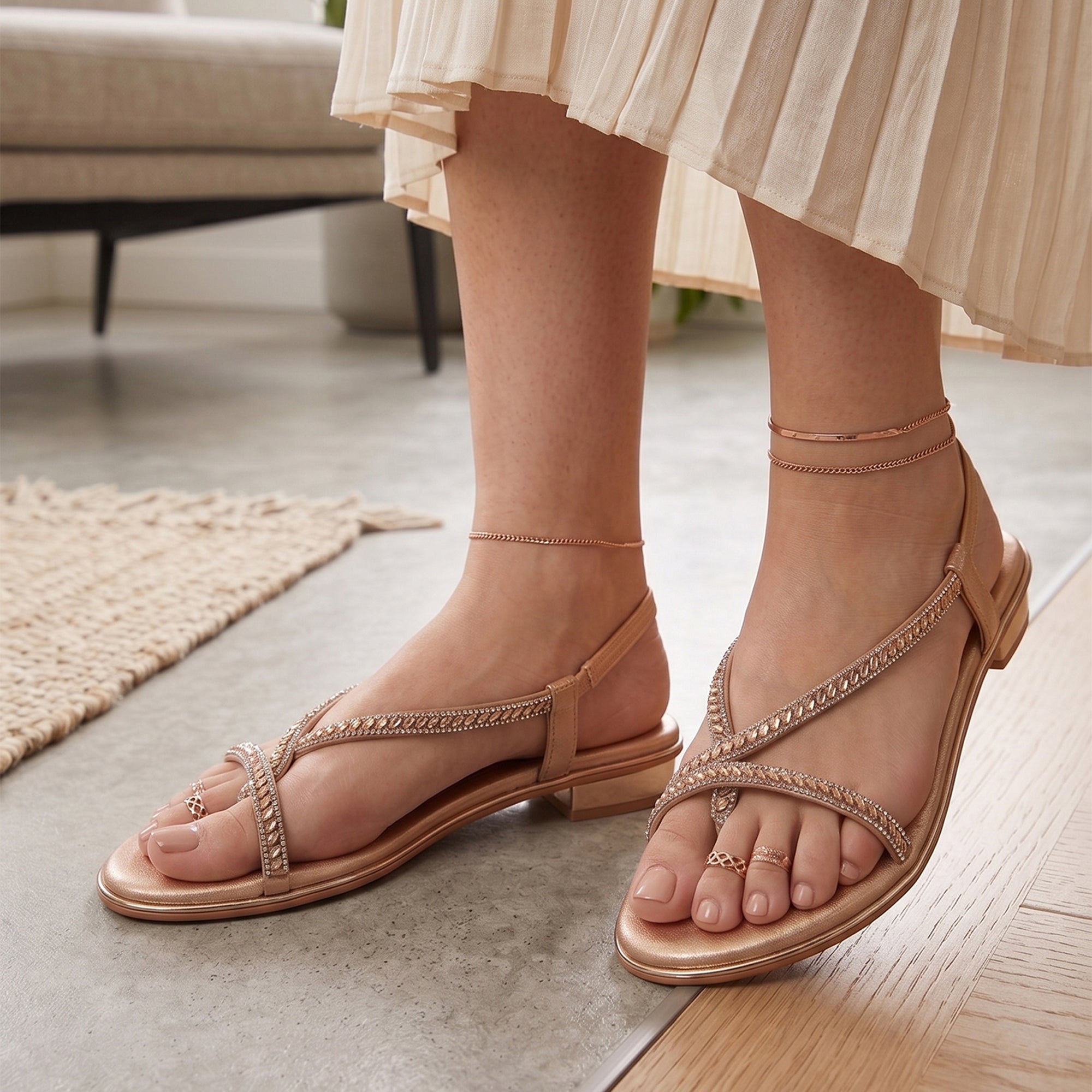 Rayna Embellished Strappy Heels - Gold