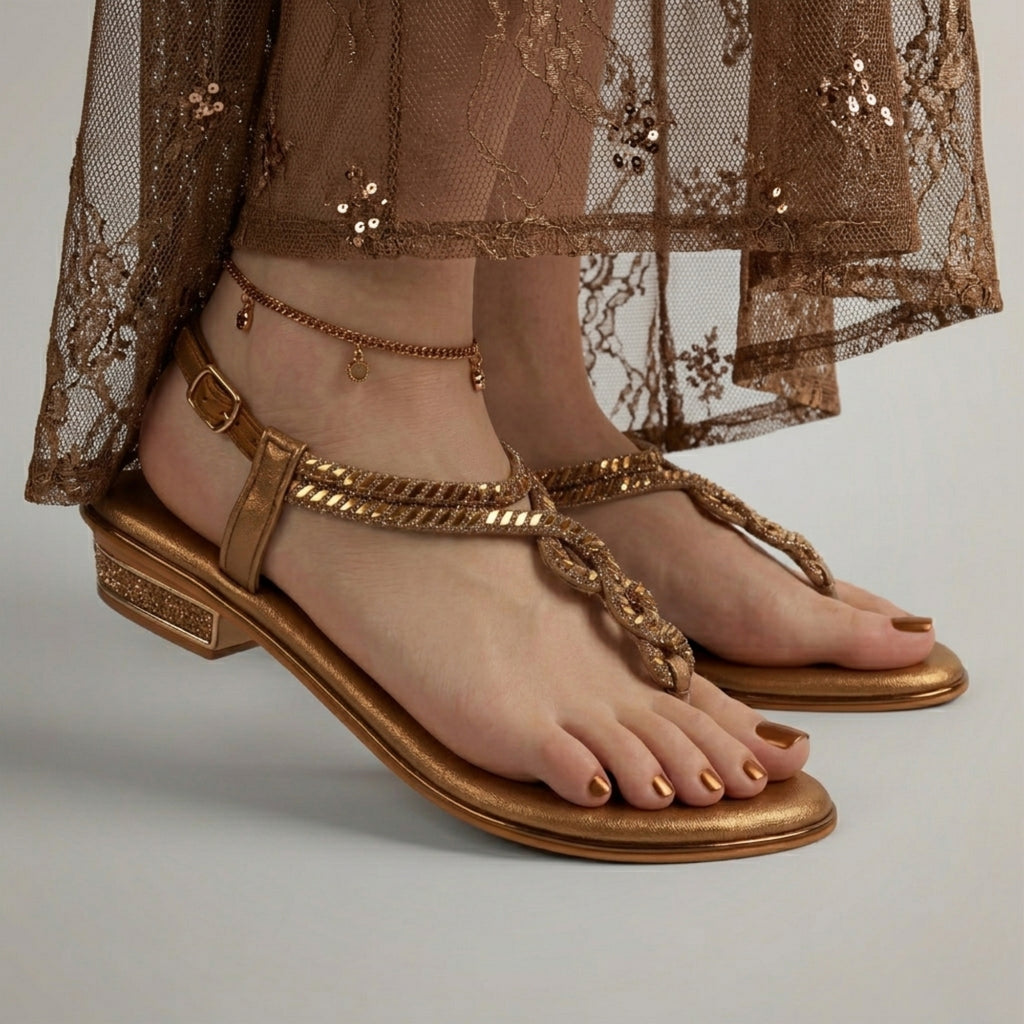 Valy Embellished Strappy Sandals - Gold