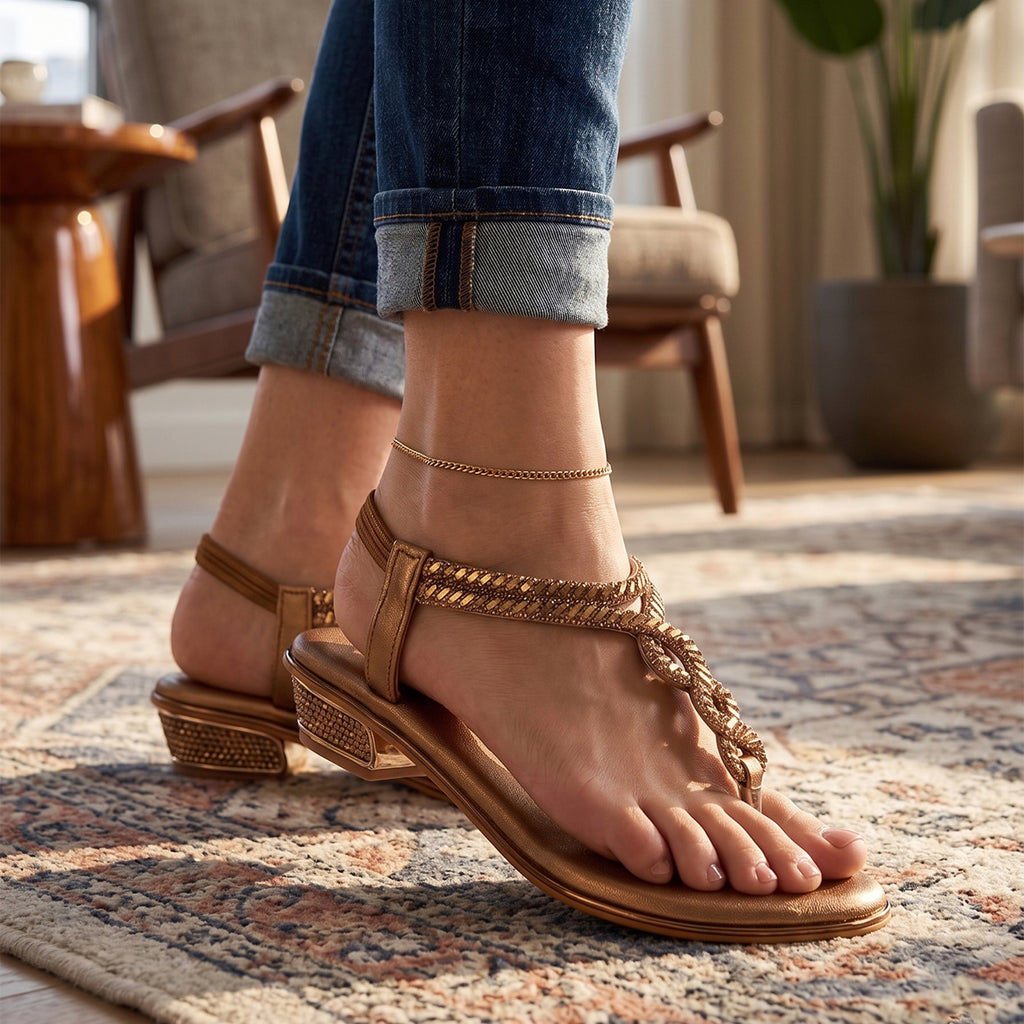 Valy Embellished Strappy Sandals - Gold