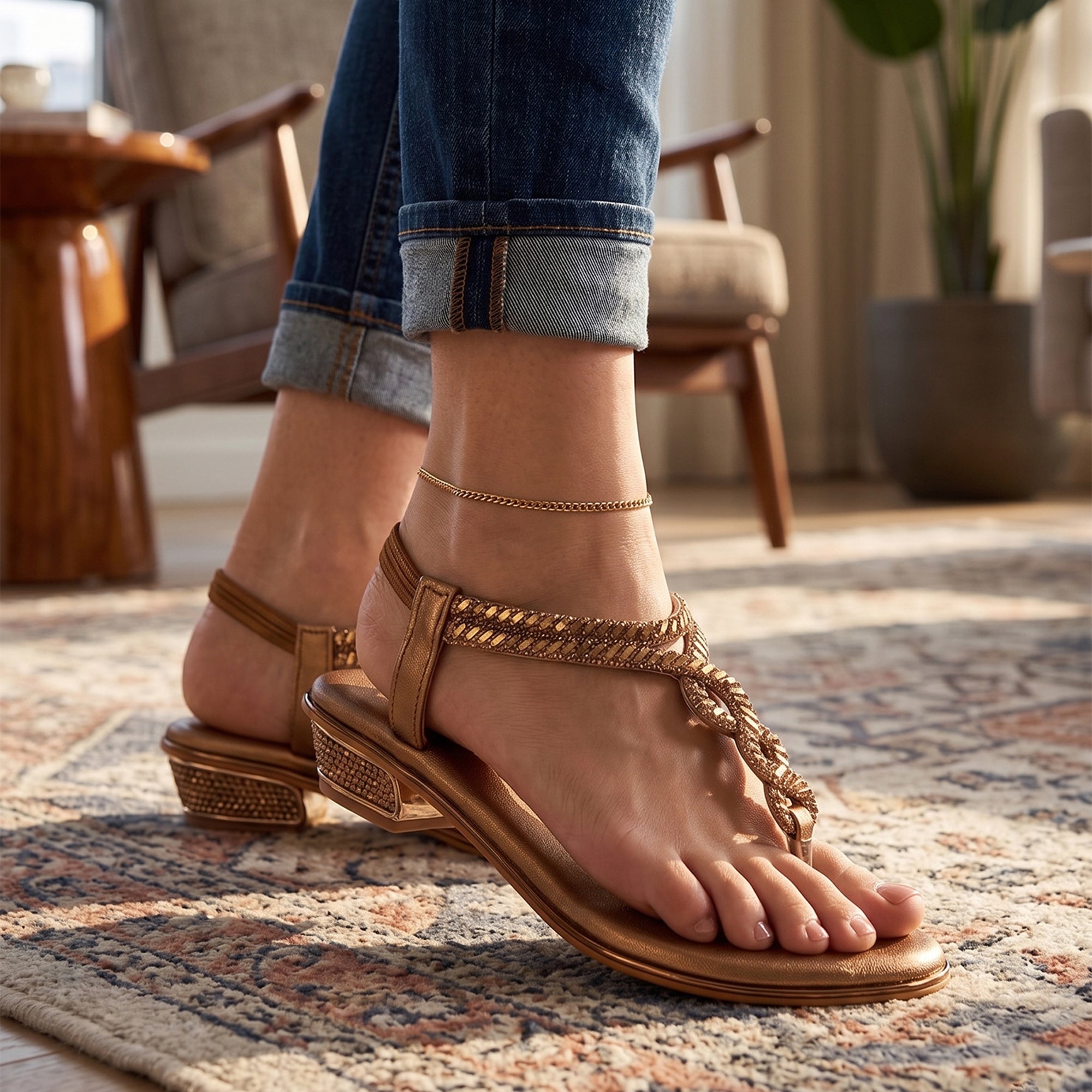 Valy Embellished Strappy Sandals - Gold