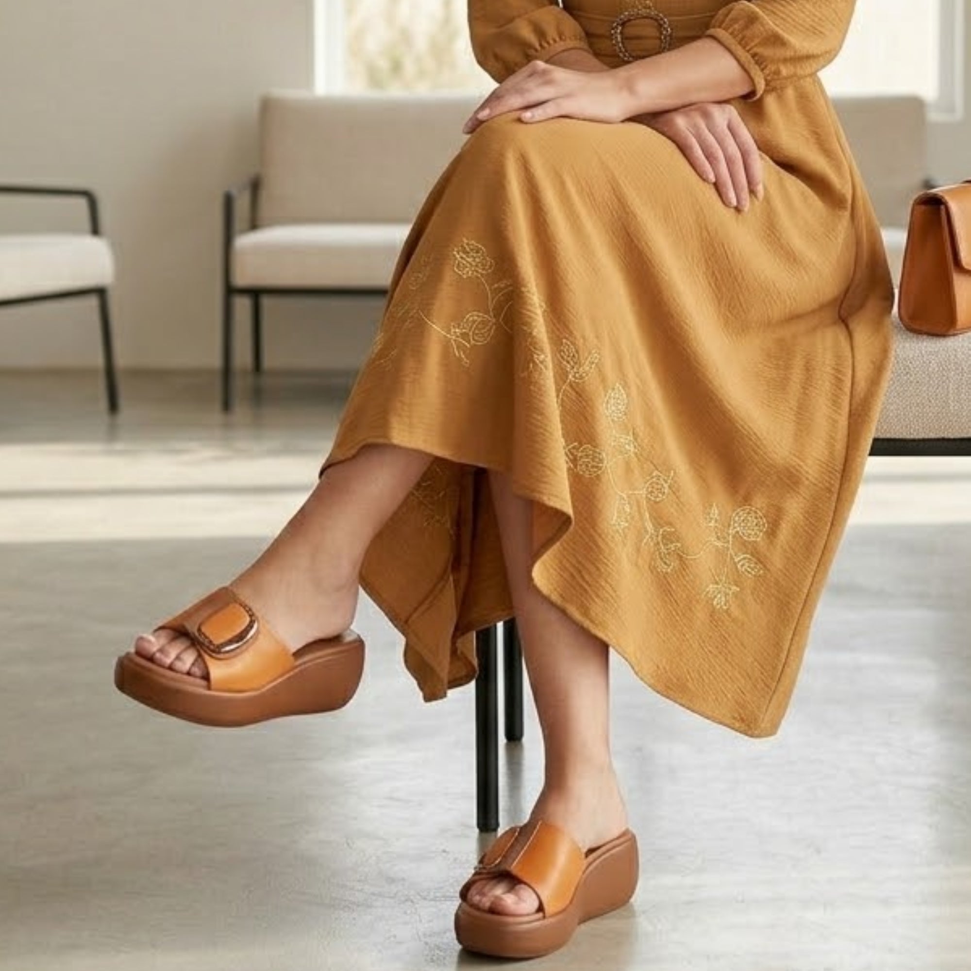Darcy Platform Wedge Sandals - Mustard