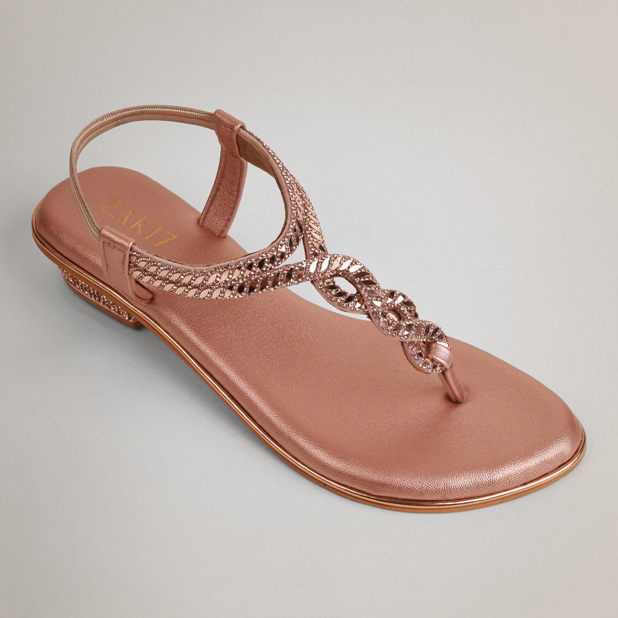 Valy Embellished Strappy Sandals - Rosegold
