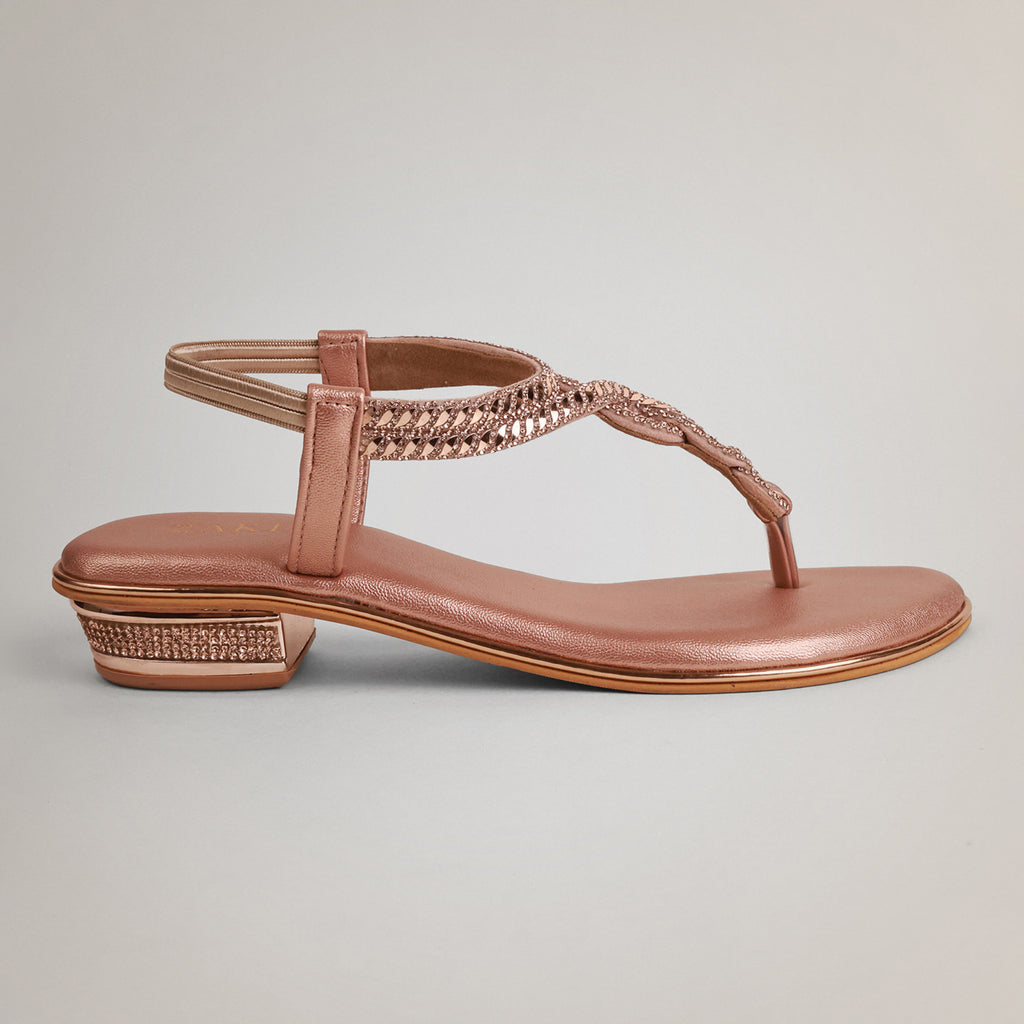 Valy Embellished Strappy Sandals - Rosegold