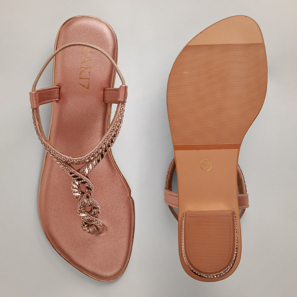 Valy Embellished Strappy Sandals - Rosegold